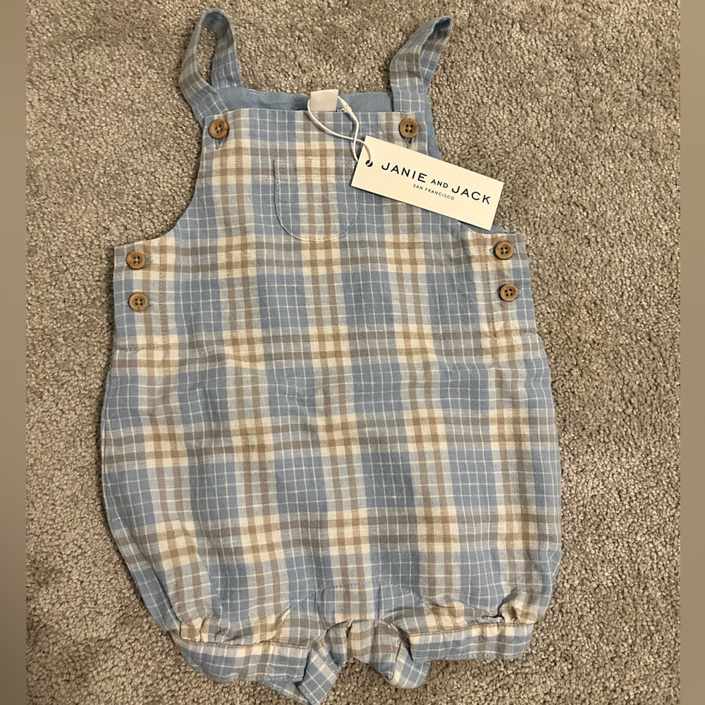 NWT Janie and Jack plaid overall.